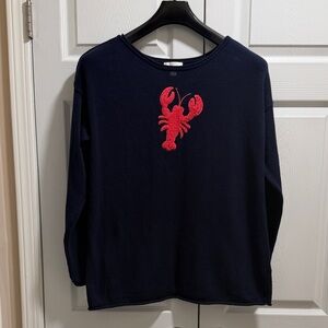 Navy Sweater with Red Lobster Design